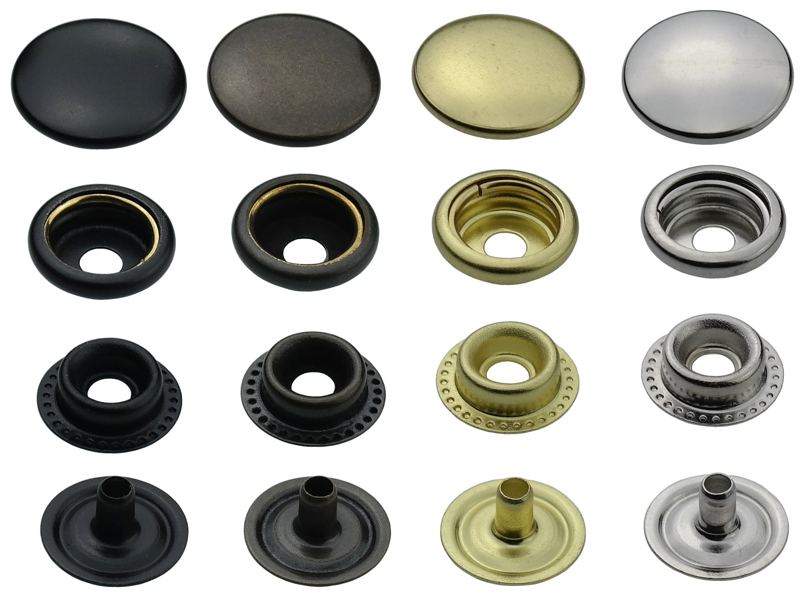 200 Stk Druckknopf Set rund Ring-Feder Verschlüsse Schnappknopf Metall  Größen- /Farbwahl